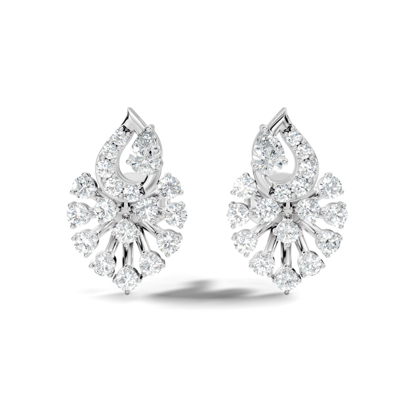 Lab Grown Floral Leaf Cluster Diamond Stud Earrings 14K Rose Gold Statement Design - HIGHCARAT DIAMONDS