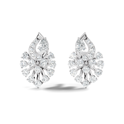 Lab Grown Floral Leaf Cluster Diamond Stud Earrings 14K Rose Gold Statement Design - HIGHCARAT DIAMONDS