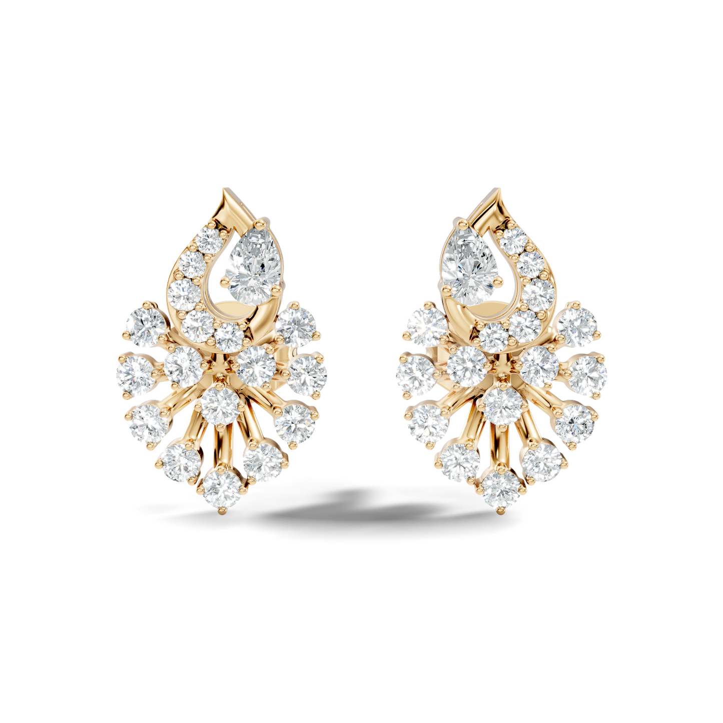 Lab Grown Floral Leaf Cluster Diamond Stud Earrings 14K Rose Gold Statement Design - HIGHCARAT DIAMONDS