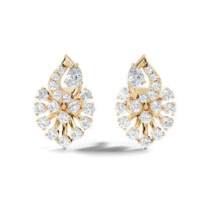 Lab Grown Floral Leaf Cluster Diamond Stud Earrings 14K Rose Gold Statement Design - HIGHCARAT DIAMONDS