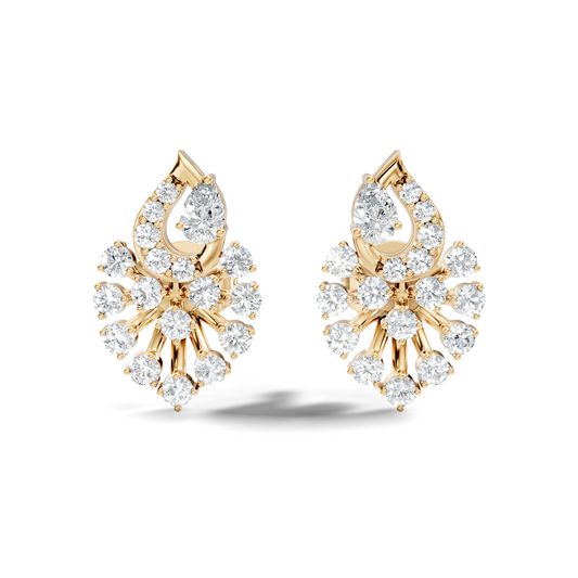Lab Grown Floral Leaf Cluster Diamond Stud Earrings 14K Rose Gold Statement Design - HIGHCARAT DIAMONDS