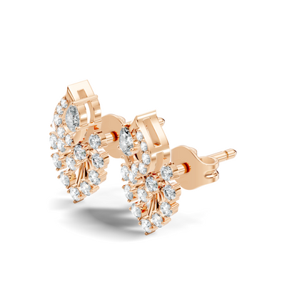 Lab Grown Floral Leaf Cluster Diamond Stud Earrings 14K Rose Gold Statement Design - HIGHCARAT DIAMONDS