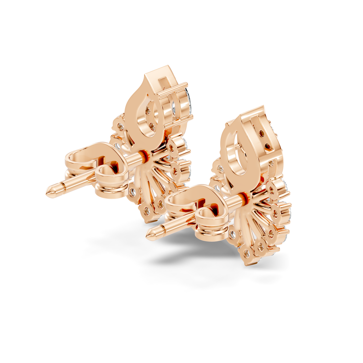 Lab Grown Floral Leaf Cluster Diamond Stud Earrings 14K Rose Gold Statement Design - HIGHCARAT DIAMONDS