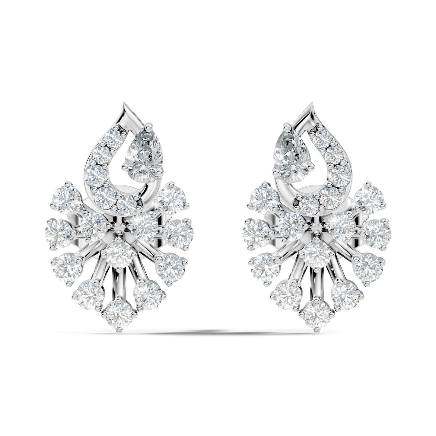 Lab Grown Floral Leaf Cluster Diamond Stud Earrings 14K Rose Gold Statement Design - HIGHCARAT DIAMONDS