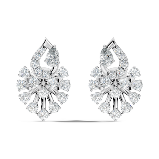Lab Grown Floral Leaf Cluster Diamond Stud Earrings 14K Rose Gold Statement Design - HIGHCARAT DIAMONDS