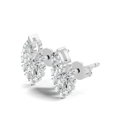 Lab Grown Floral Leaf Cluster Diamond Stud Earrings 14K Rose Gold Statement Design - HIGHCARAT DIAMONDS