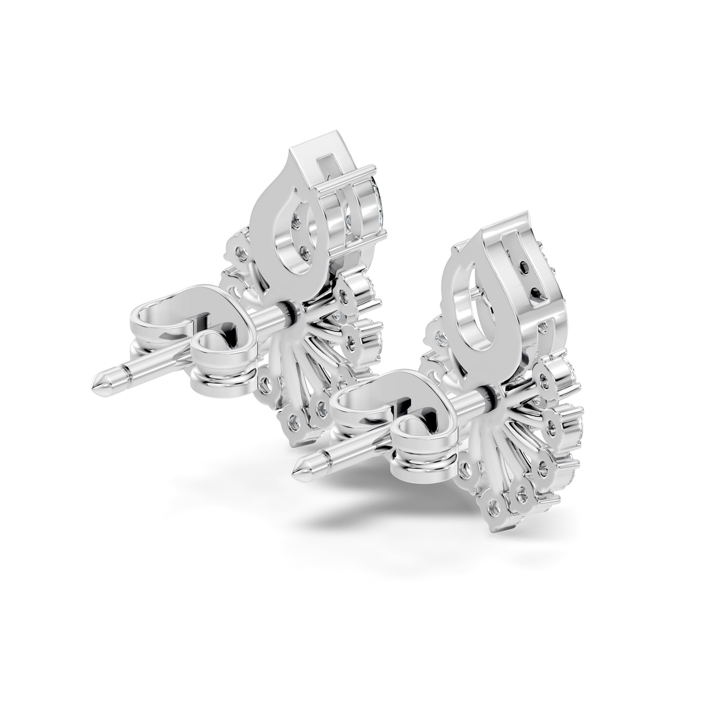 Lab Grown Floral Leaf Cluster Diamond Stud Earrings 14K Rose Gold Statement Design - HIGHCARAT DIAMONDS