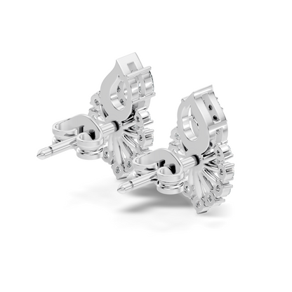 Lab Grown Floral Leaf Cluster Diamond Stud Earrings 14K Rose Gold Statement Design - HIGHCARAT DIAMONDS