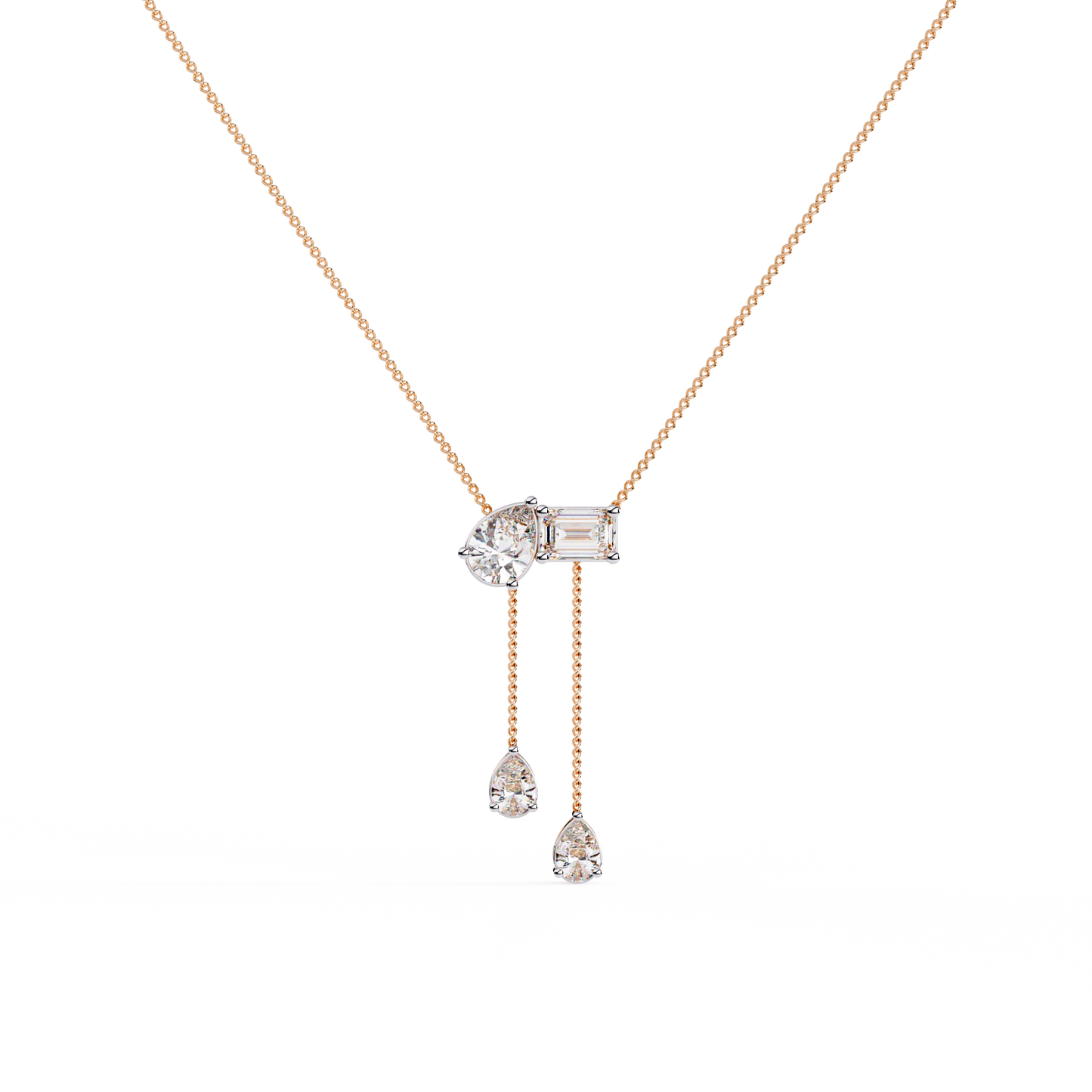 Pear And Emerald Lab Grown Cut Lab Grown Diamond Antique 18k Solid Gold Minimalist Dainty Party Wear Necklace - HIGHCARAT DIAMONDS