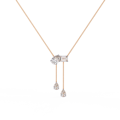 Pear And Emerald Lab Grown Cut Lab Grown Diamond Antique 18k Solid Gold Minimalist Dainty Party Wear Necklace - HIGHCARAT DIAMONDS