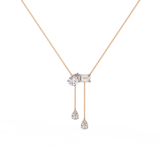 Pear And Emerald Lab Grown Cut Lab Grown Diamond Antique 18k Solid Gold Minimalist Dainty Party Wear Necklace - HIGHCARAT DIAMONDS