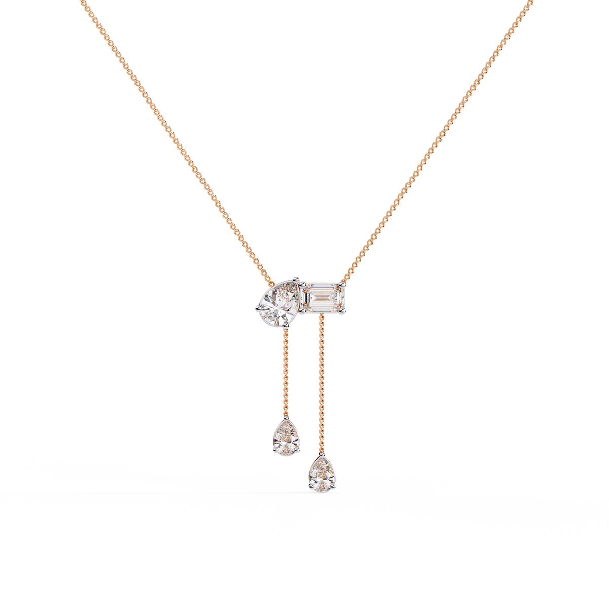 Pear And Emerald Lab Grown Cut Lab Grown Diamond Antique 18k Solid Gold Minimalist Dainty Party Wear Necklace - HIGHCARAT DIAMONDS