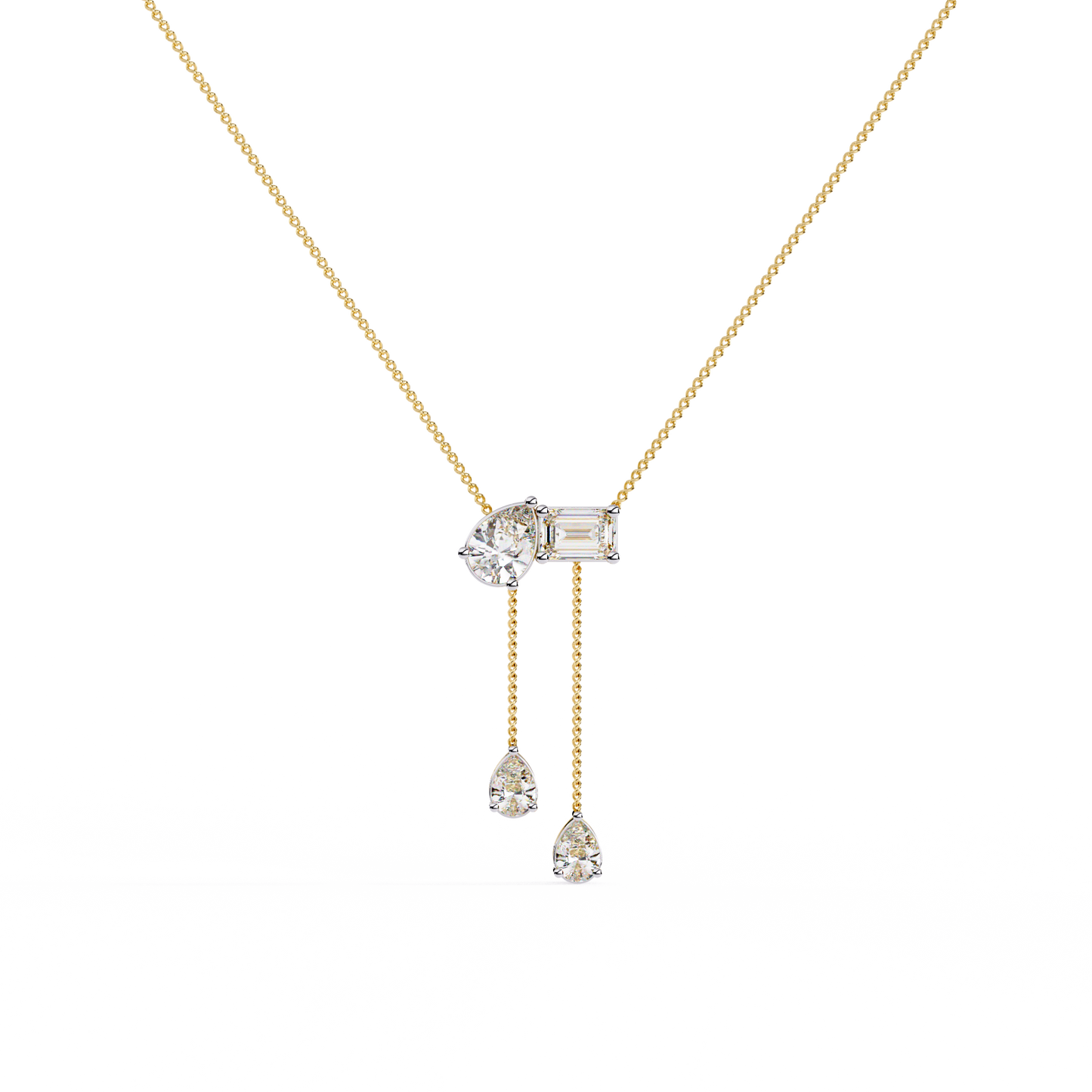 Pear And Emerald Lab Grown Cut Lab Grown Diamond Antique 18k Solid Gold Minimalist Dainty Party Wear Necklace - HIGHCARAT DIAMONDS