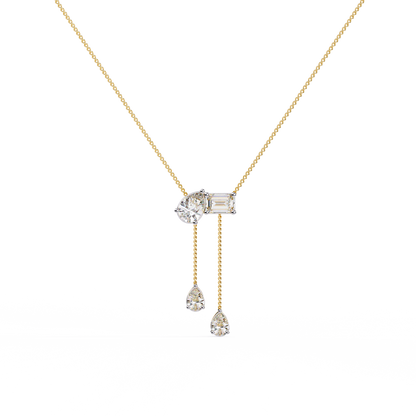 Pear And Emerald Lab Grown Cut Lab Grown Diamond Antique 18k Solid Gold Minimalist Dainty Party Wear Necklace - HIGHCARAT DIAMONDS