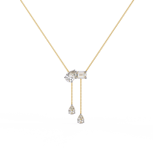 Pear And Emerald Lab Grown Cut Lab Grown Diamond Antique 18k Solid Gold Minimalist Dainty Party Wear Necklace - HIGHCARAT DIAMONDS