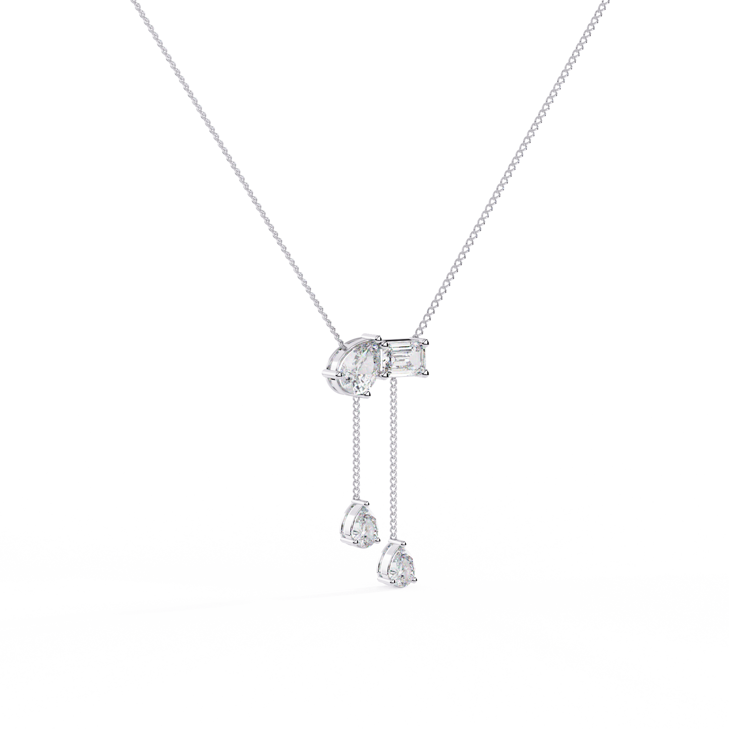 Pear And Emerald Lab Grown Cut Lab Grown Diamond Antique 18k Solid Gold Minimalist Dainty Party Wear Necklace - HIGHCARAT DIAMONDS