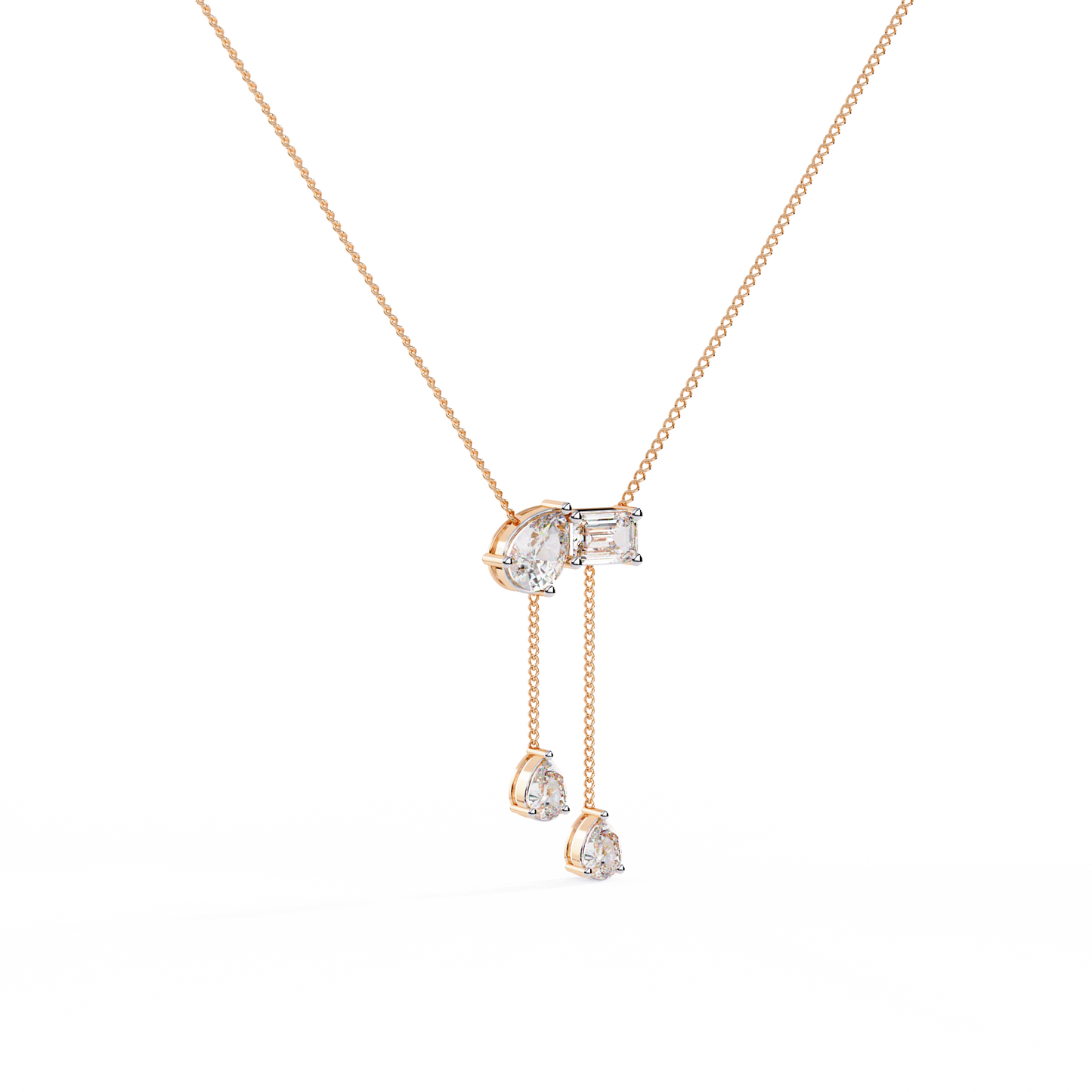 Pear And Emerald Lab Grown Cut Lab Grown Diamond Antique 18k Solid Gold Minimalist Dainty Party Wear Necklace - HIGHCARAT DIAMONDS