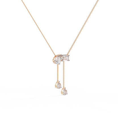 Pear And Emerald Lab Grown Cut Lab Grown Diamond Antique 18k Solid Gold Minimalist Dainty Party Wear Necklace - HIGHCARAT DIAMONDS