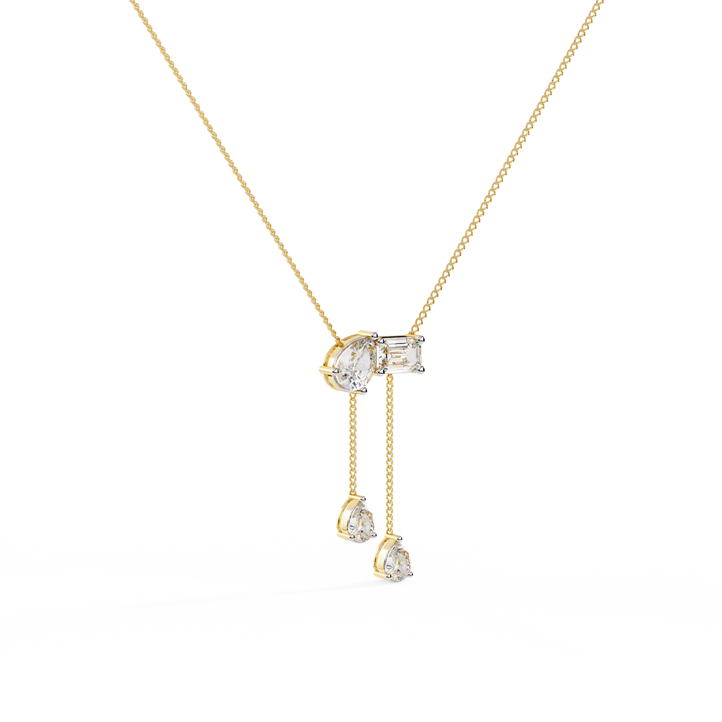 Pear And Emerald Lab Grown Cut Lab Grown Diamond Antique 18k Solid Gold Minimalist Dainty Party Wear Necklace - HIGHCARAT DIAMONDS