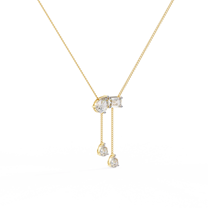 Pear And Emerald Lab Grown Cut Lab Grown Diamond Antique 18k Solid Gold Minimalist Dainty Party Wear Necklace - HIGHCARAT DIAMONDS
