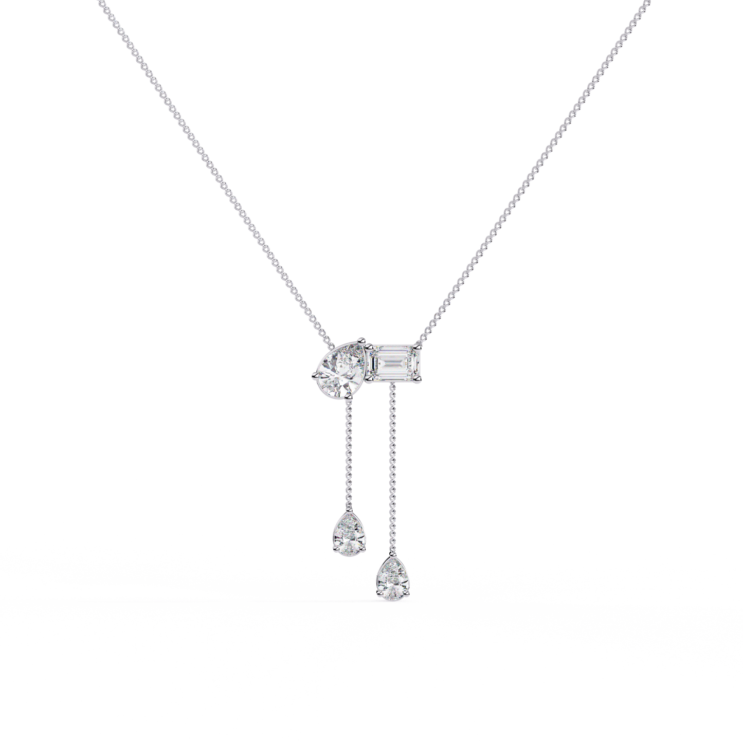 Pear And Emerald Lab Grown Cut Lab Grown Diamond Antique 18k Solid Gold Minimalist Dainty Party Wear Necklace - HIGHCARAT DIAMONDS