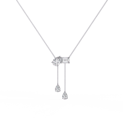 Pear And Emerald Lab Grown Cut Lab Grown Diamond Antique 18k Solid Gold Minimalist Dainty Party Wear Necklace - HIGHCARAT DIAMONDS