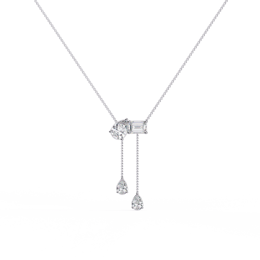 Pear And Emerald Lab Grown Cut Lab Grown Diamond Antique 18k Solid Gold Minimalist Dainty Party Wear Necklace - HIGHCARAT DIAMONDS