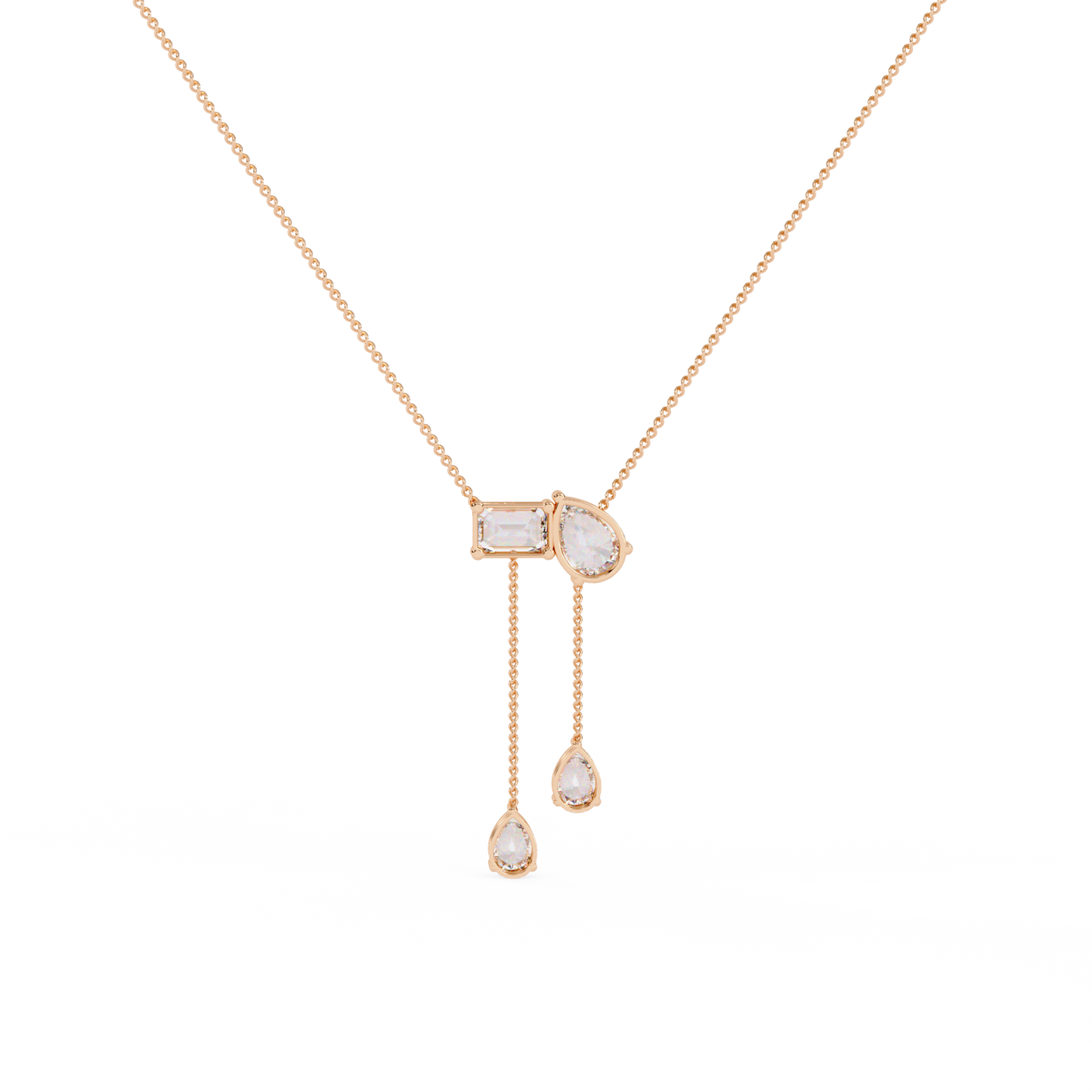 Pear And Emerald Lab Grown Cut Lab Grown Diamond Antique 18k Solid Gold Minimalist Dainty Party Wear Necklace - HIGHCARAT DIAMONDS