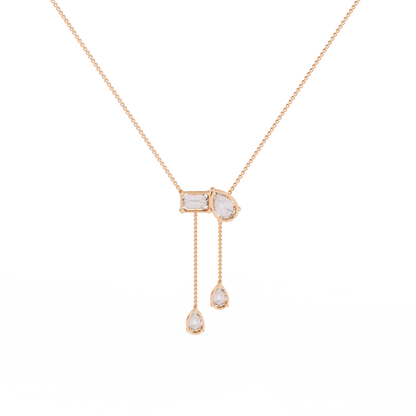 Pear And Emerald Lab Grown Cut Lab Grown Diamond Antique 18k Solid Gold Minimalist Dainty Party Wear Necklace - HIGHCARAT DIAMONDS