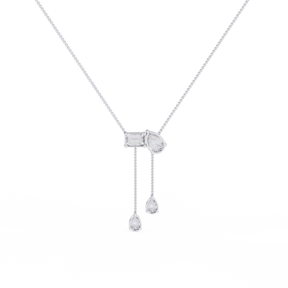 Pear And Emerald Lab Grown Cut Lab Grown Diamond Antique 18k Solid Gold Minimalist Dainty Party Wear Necklace - HIGHCARAT DIAMONDS