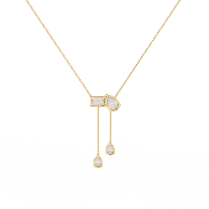 Pear And Emerald Lab Grown Cut Lab Grown Diamond Antique 18k Solid Gold Minimalist Dainty Party Wear Necklace - HIGHCARAT DIAMONDS