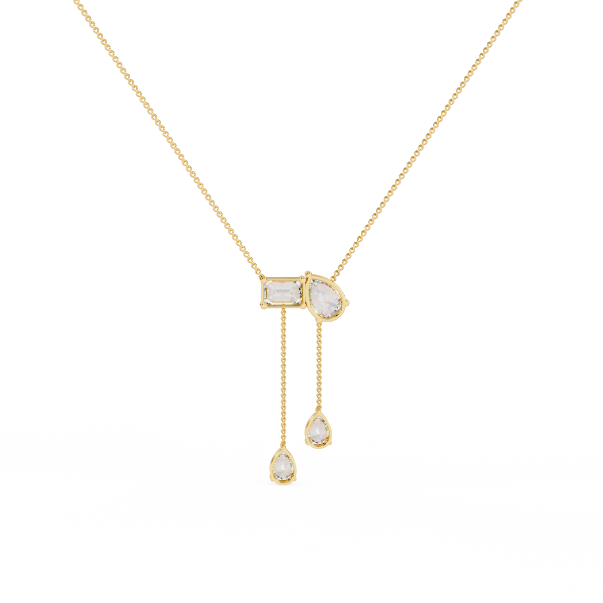 Pear And Emerald Lab Grown Cut Lab Grown Diamond Antique 18k Solid Gold Minimalist Dainty Party Wear Necklace - HIGHCARAT DIAMONDS