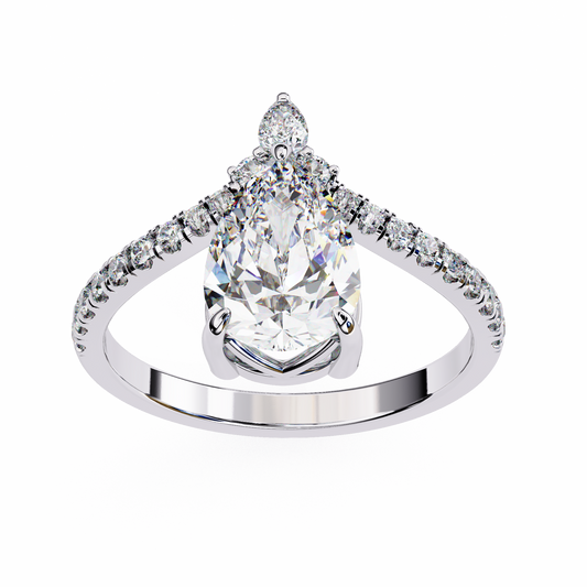 Pear And Round Cut 1.72 Lab Grown Diamond 14k  Delicate Cluster Promise Ring gift For special One - HIGHCARAT DIAMONDS