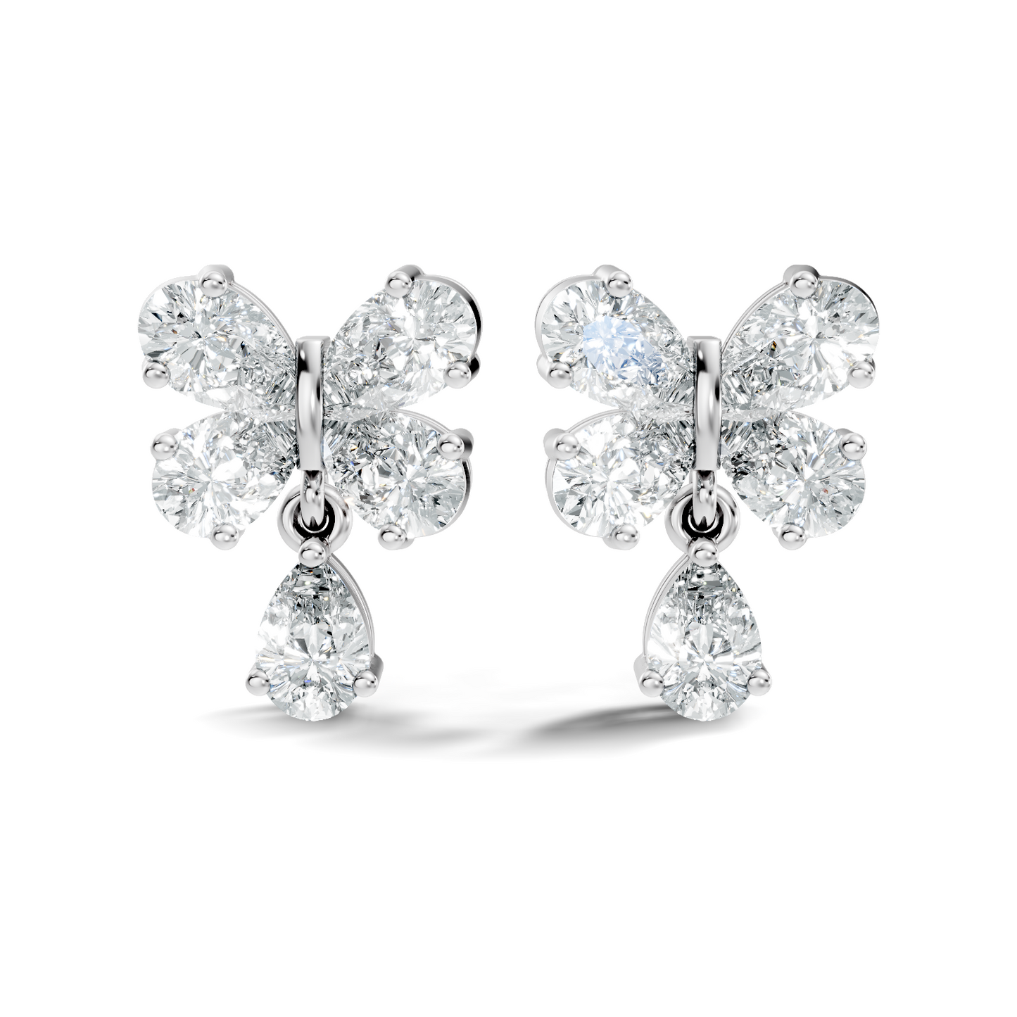 Butterfly Shape Pear Cut Lab Grown Diamond 2.26 Ct Solitaire classic Studs Diamond Earrings For Girl - HIGHCARAT DIAMONDS