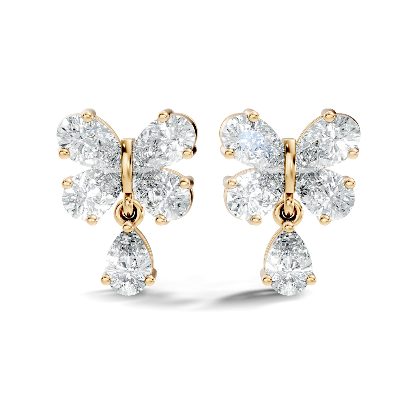 Butterfly Shape Pear Cut Lab Grown Diamond 2.26 Ct Solitaire classic Studs Diamond Earrings For Girl - HIGHCARAT DIAMONDS