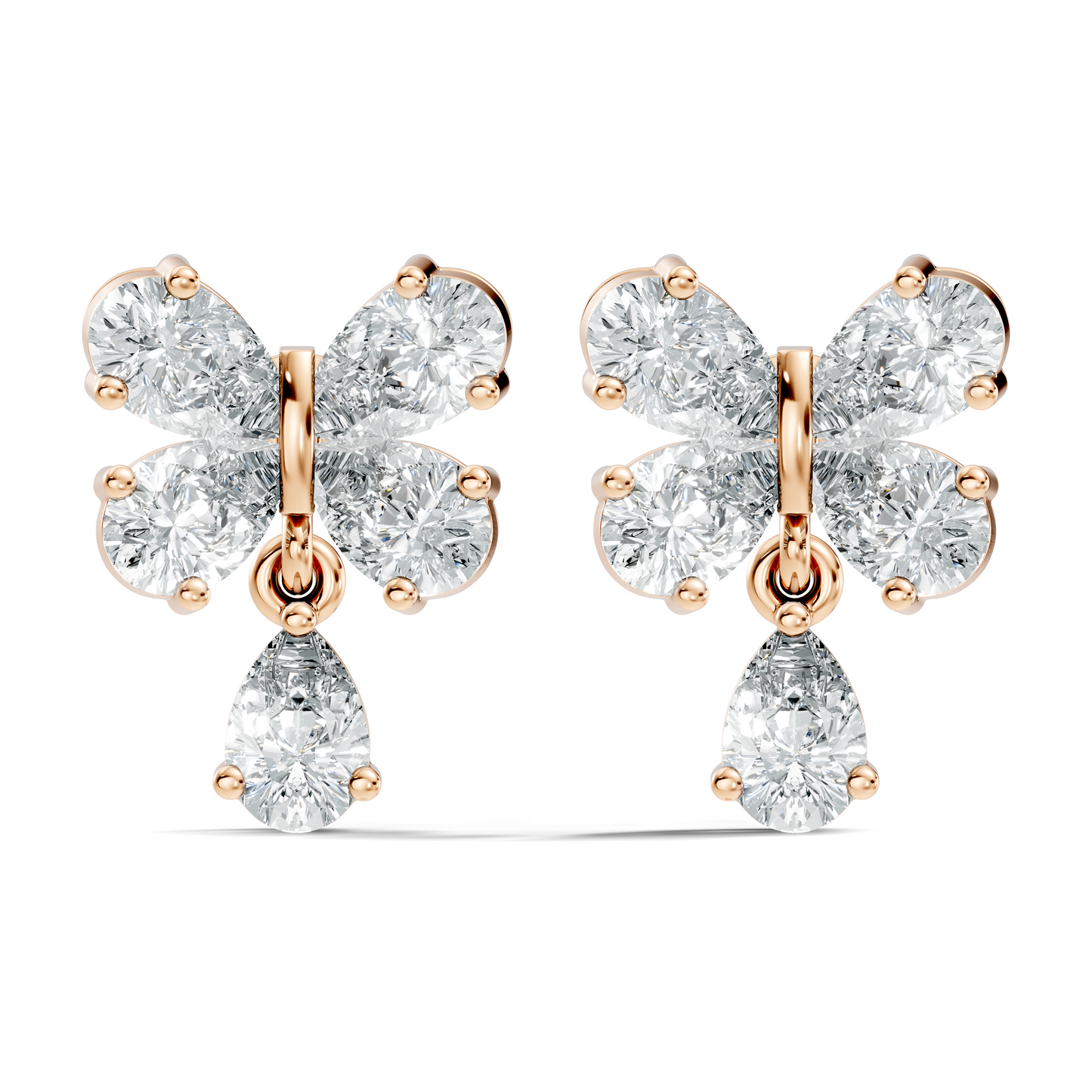 Butterfly Shape Pear Cut Lab Grown Diamond 2.26 Ct Solitaire classic Studs Diamond Earrings For Girl - HIGHCARAT DIAMONDS