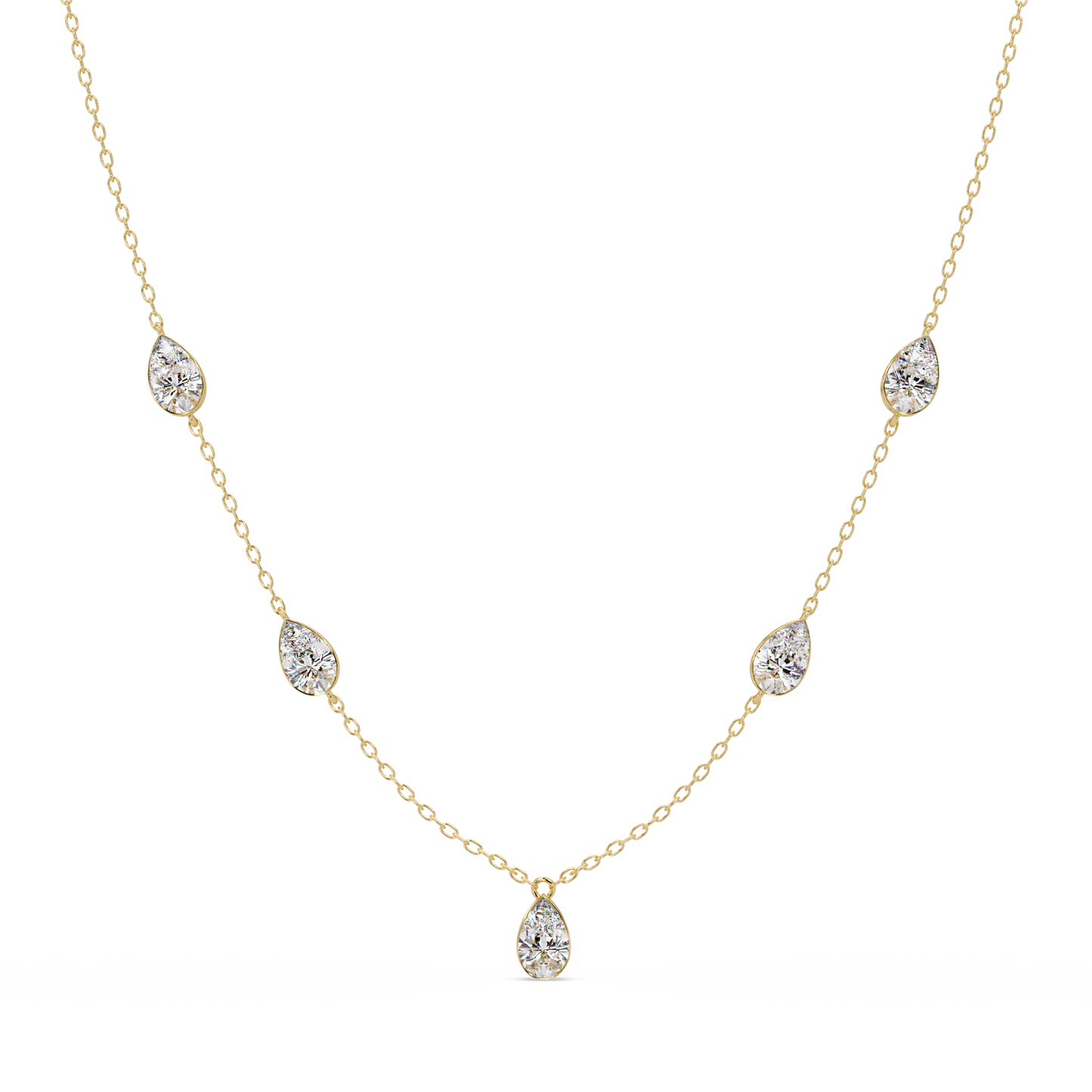 Pear Cut Five Stone Lab-Grown Diamond Station Necklace - HIGHCARAT DIAMONDS
