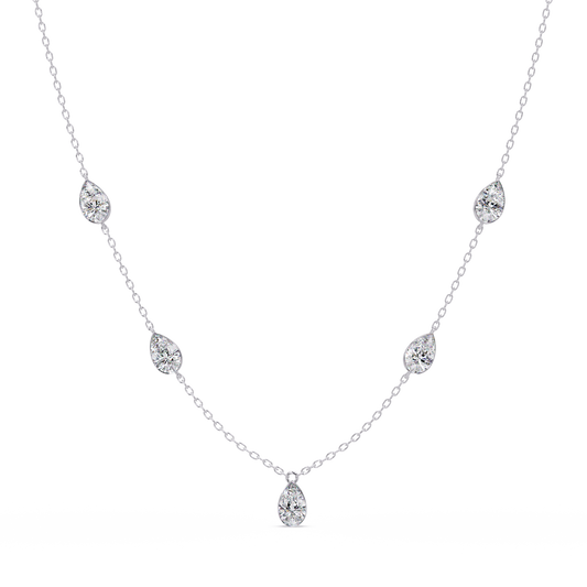 Pear Cut Five Stone Lab-Grown Diamond Station Necklace - HIGHCARAT DIAMONDS