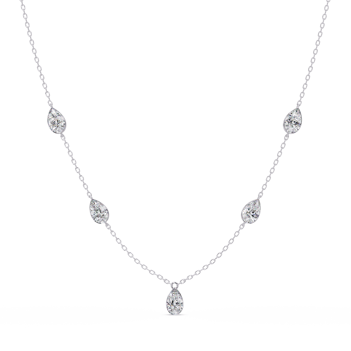 Pear Cut Five Stone Lab-Grown Diamond Station Necklace - HIGHCARAT DIAMONDS
