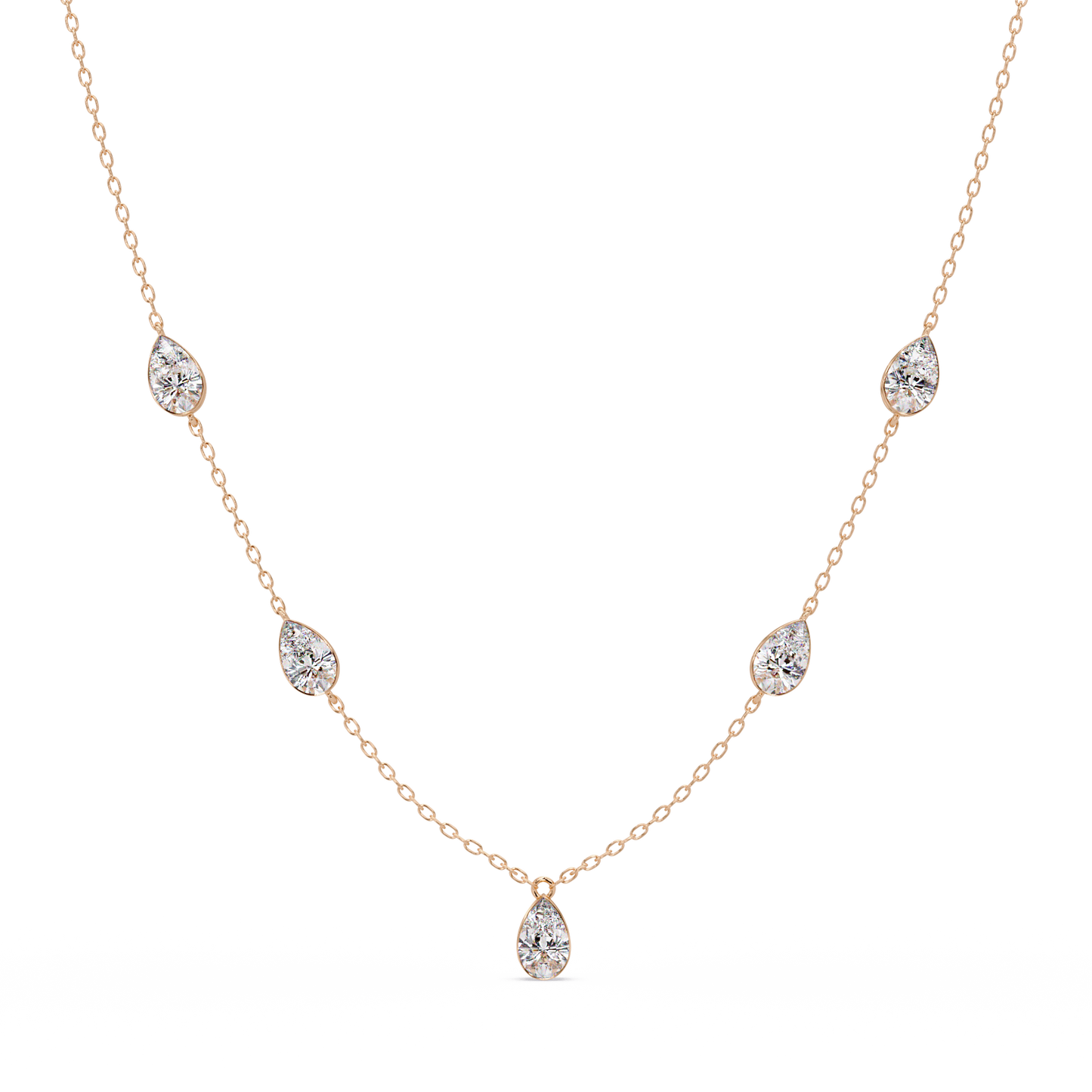 Pear Cut Five Stone Lab-Grown Diamond Station Necklace - HIGHCARAT DIAMONDS