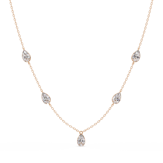 Pear Cut Five Stone Lab-Grown Diamond Station Necklace - HIGHCARAT DIAMONDS