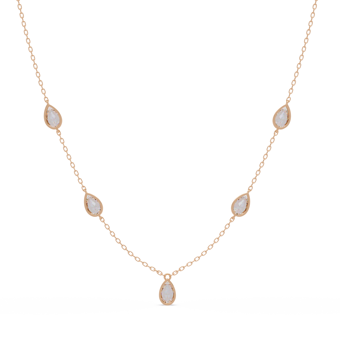 Pear Cut Five Stone Lab-Grown Diamond Station Necklace - HIGHCARAT DIAMONDS