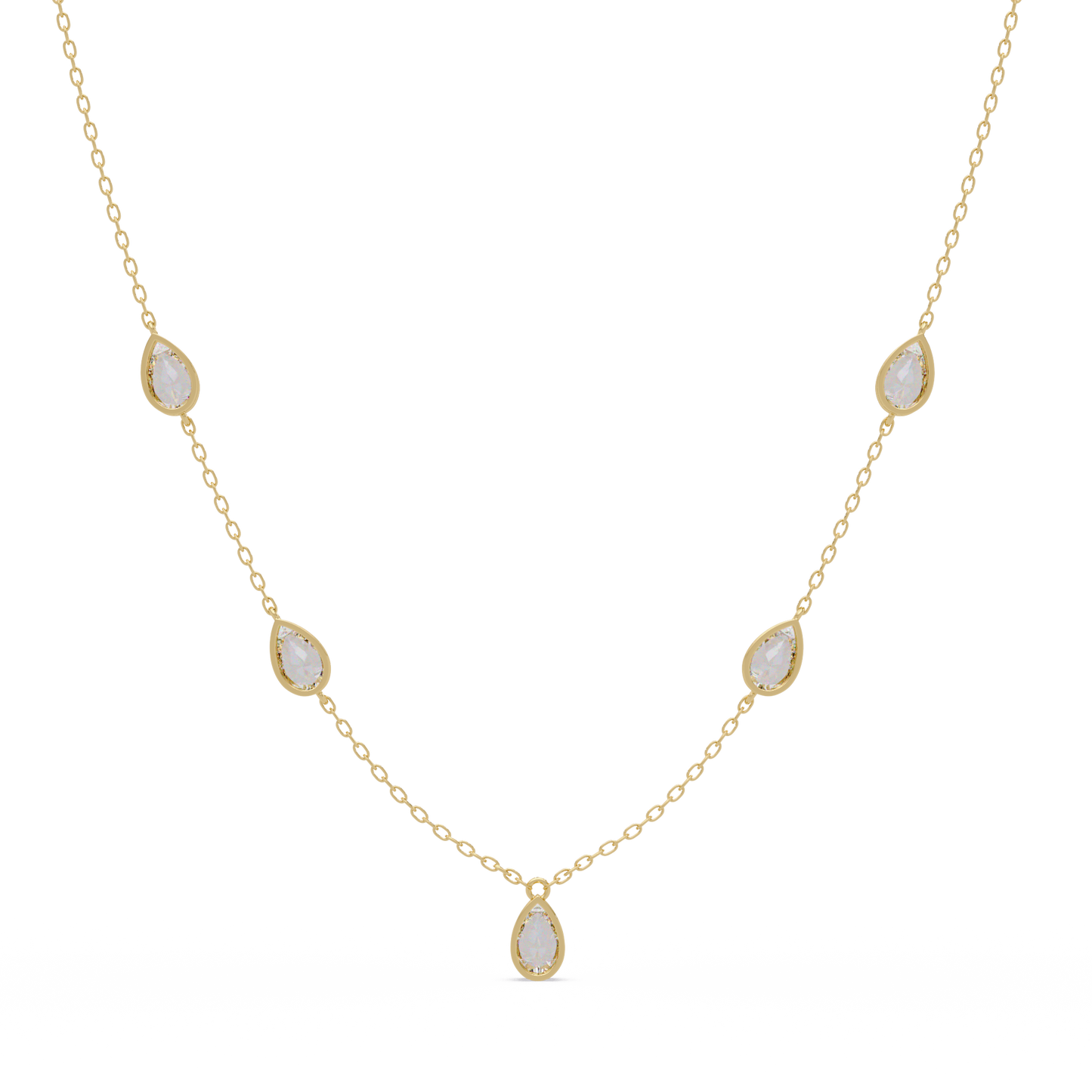 Pear Cut Five Stone Lab-Grown Diamond Station Necklace - HIGHCARAT DIAMONDS