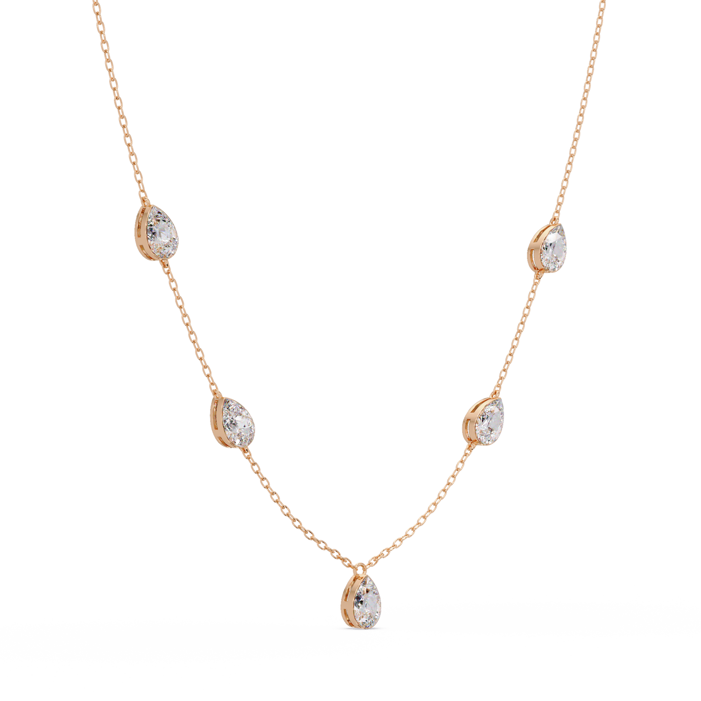 Pear Cut Five Stone Lab-Grown Diamond Station Necklace - HIGHCARAT DIAMONDS