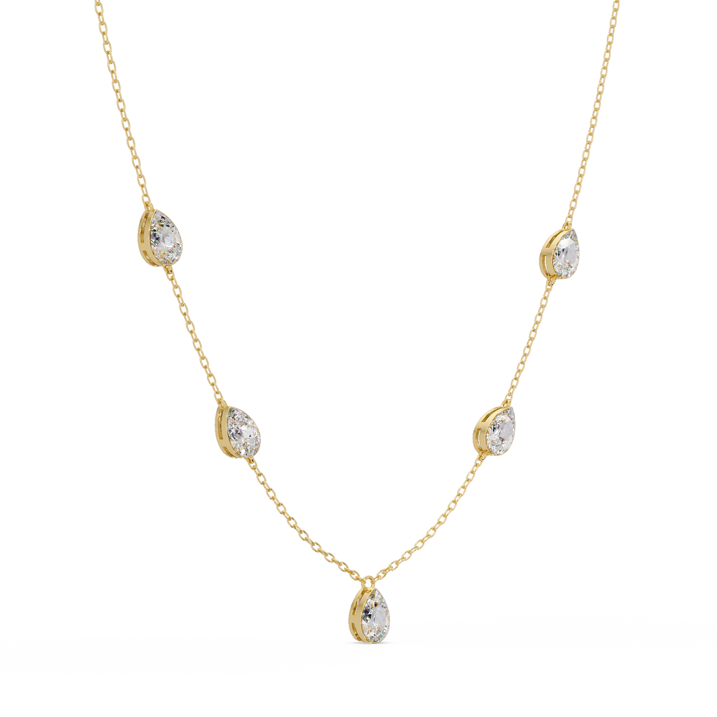 Pear Cut Five Stone Lab-Grown Diamond Station Necklace - HIGHCARAT DIAMONDS