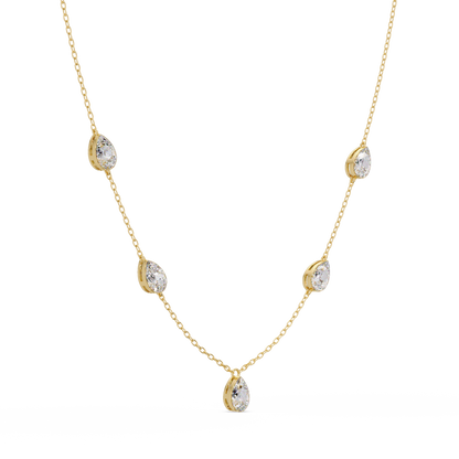 Pear Cut Five Stone Lab-Grown Diamond Station Necklace - HIGHCARAT DIAMONDS