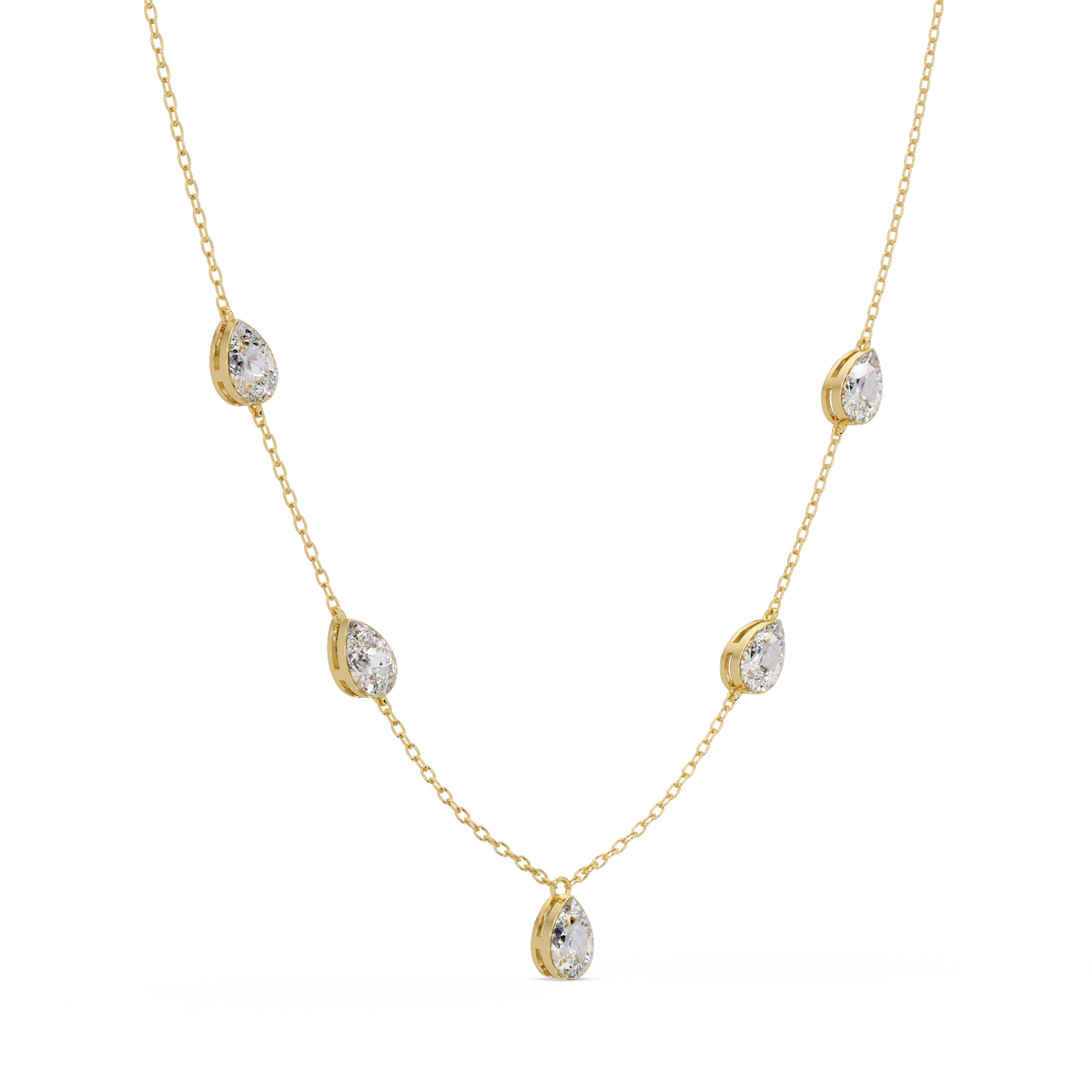 Pear Cut Five Stone Lab-Grown Diamond Station Necklace - HIGHCARAT DIAMONDS