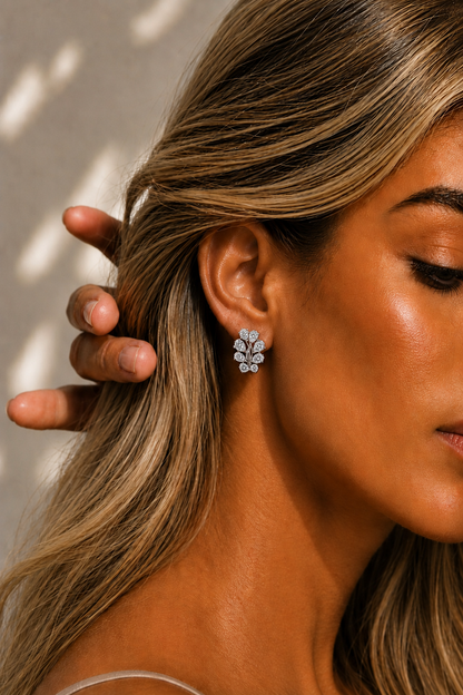 Pear Cut Lab Grown Diamond 14k Rose Gold Cluster Stud Earring - HIGHCARAT DIAMONDS