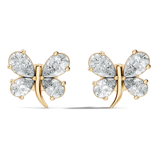 Elegant Pear Cut Labgrown Diamond Stud Butterfly Inspired Classic Ecofriendly Earring - HIGHCARAT DIAMONDS