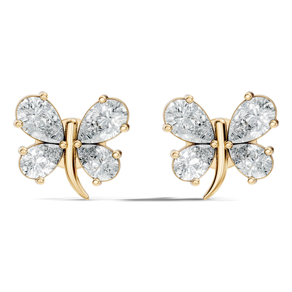 Elegant Pear Cut Labgrown Diamond Stud Butterfly Inspired Classic Ecofriendly Earring - HIGHCARAT DIAMONDS